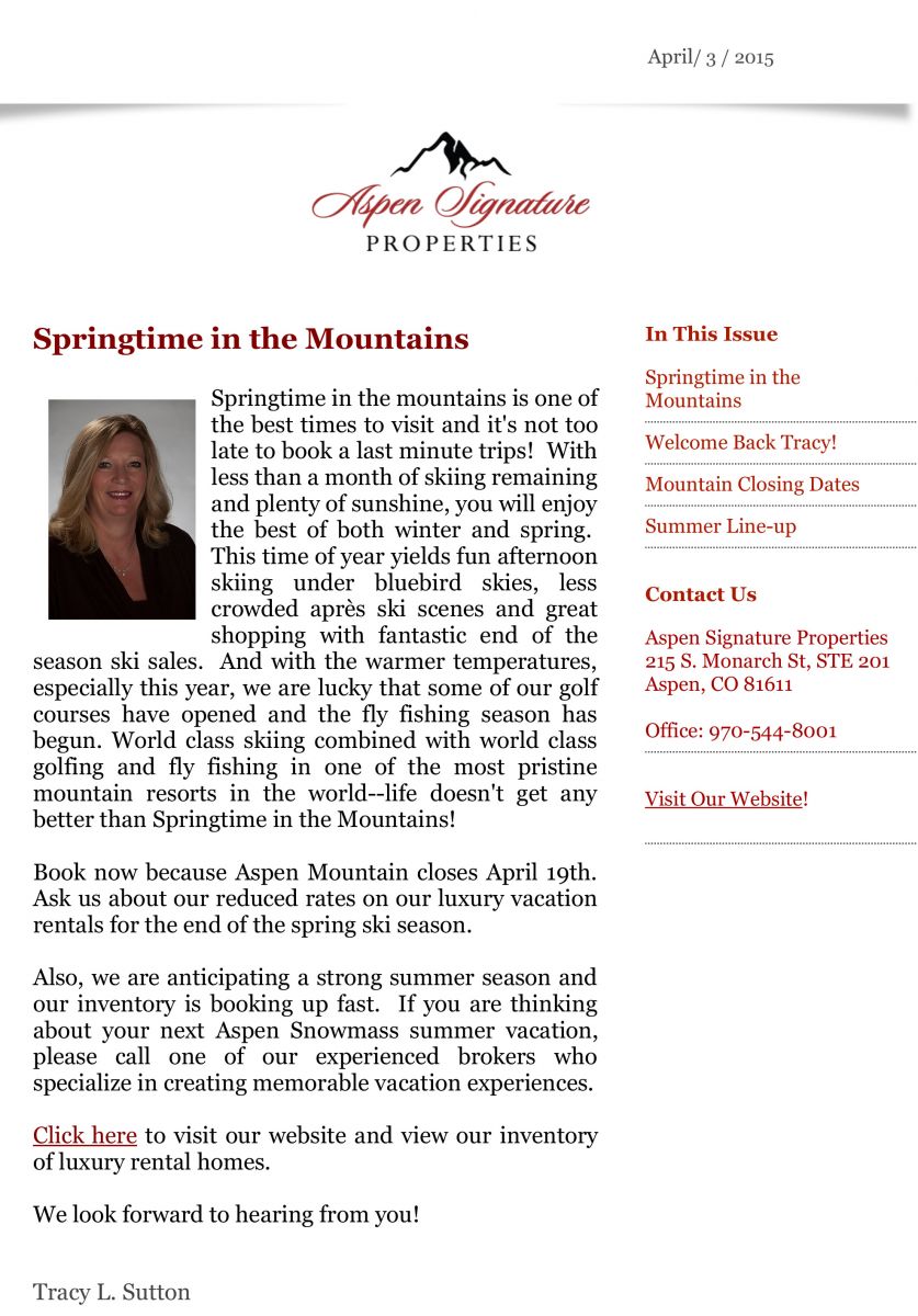 April 2015 Newsletter