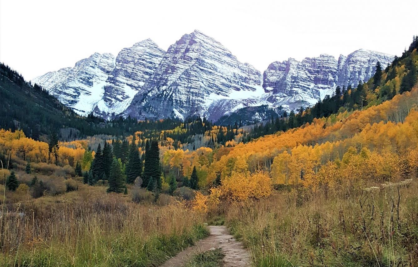 maroon bells with snow in autumn